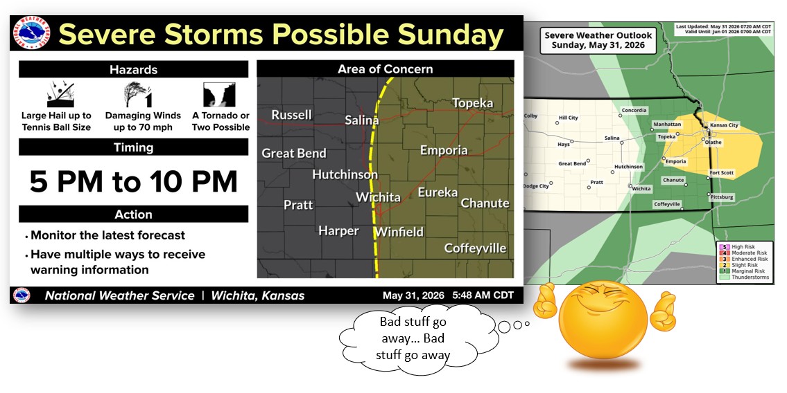 ButlerEMA_KS's tweet photo. Today Mother Nature is shifting her attention to eastern KS... but she may be shifting it right past us. NWS is watching everything east of I-135, but the SPC is focused more closer on the KC metro area.  Hazardous supercells possible this evening if storms do erupt. https://t.co/NI2J0QM4KF