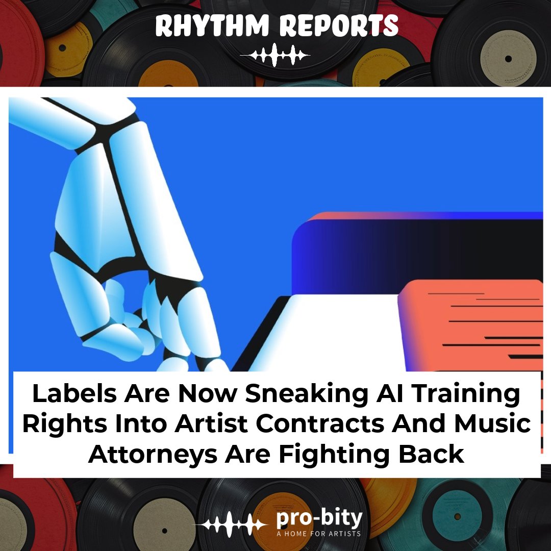 pro_bity's tweet photo. Billboard reveals that major labels and distributors including Believe and B1 Recordings are quietly inserting clauses into recording and distribution contracts giving them the right to use artists' music to train generative AI models.

📰: https://t.co/ISfre6aeTc https://t.co/j3o5NM8Y7e