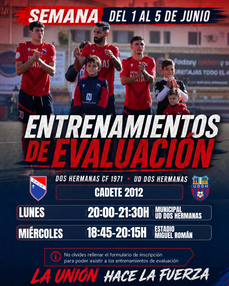 UD_DosHermanas's tweet photo. 🚀 ¡Mañana arranca la 2ª semana de captaciones!

Consulta los horarios por categorías de Fútbol 11.

📲 Recuerda que es imprescindible rellenar el formulario de preinscripción en el enlace de nuestra bio.

¡Os esperamos! 💪❤️💙

#VamosUD #UDDosHermanas #LaUniónHaceLaFuerza https://t.co/uLexRhNM5d