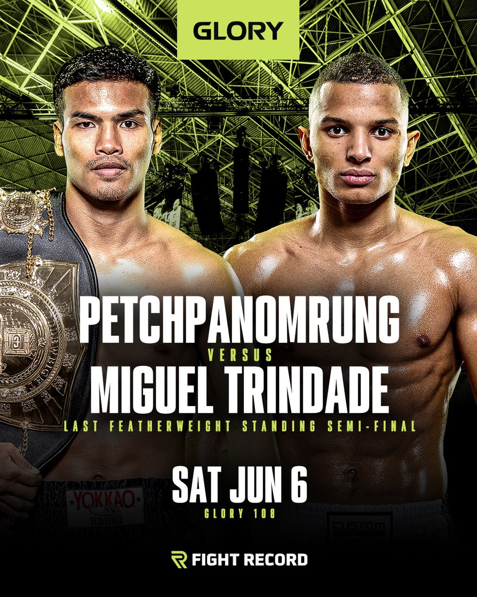 _FightRecord's tweet photo. ⏳ We're less than a week away from the trilogy bout between Petchpanomrung 🇹🇭 and Miguel Trindade 🇵🇹. 🔥

They meet again in the Last Featherweight Standing semi-final bout at #GLORY108 next weekend in Tokyo. 🇯🇵 https://t.co/t6WTYyTFR9