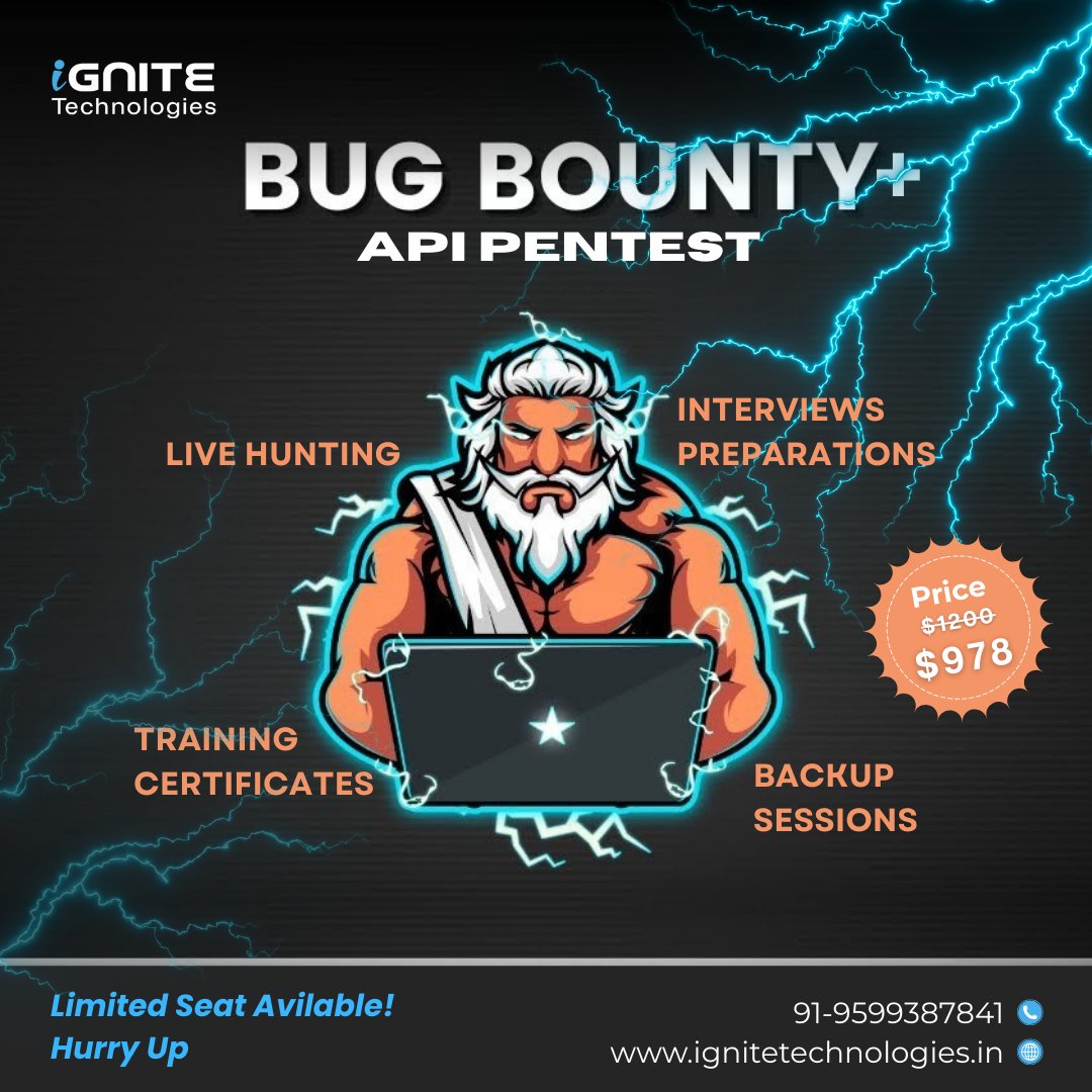 hackinarticles's tweet photo. 💰 Companies paid out over $300M in bug bounties last year — and the demand is only growing.

From Google to the Pentagon, ethical hackers are getting rewarded for finding what others miss. But here's the truth: most aspiring bounty hunters fail not because they lack curiosity — they lack a structured roadmap.

🎯 Ignite Technologies presents: Bug Bounty Training Program (Online)

A hands-on, exclusive program built for beginners and intermediates ready to break into bug bounty hunting and ethical hacking — the right way.

🔥 What you'll master:
✔️ Introduction to WAPT & OWASP Top 10
✔️ Pentest Lab Setup
✔️ Information Gathering & Reconnaissance
✔️ Netcat for Pentesters
✔️ Configuration Management Testing
✔️ Cryptography
✔️ Authentication Attacks
✔️ Session Management Exploitation
✔️ Local File Inclusion (LFI)
✔️ Remote File Inclusion (RFI)
✔️ Path Traversal
✔️ OS Command Injection
✔️ Open Redirect
✔️ Unrestricted File Upload
✔️ PHP Web Shells
✔️ HTML Injection
✔️ Cross-Site Scripting (XSS)
✔️ Client-Side Request Forgery (CSRF)
✔️ SQL Injection
✔️ XXE Injection
✔️ Bonus Section 🎁

💡 Why this matters: Bug bounty isn't just about tools — it's about thinking like an attacker. This program walks you through the OWASP Top 10 and beyond, with real exploitation techniques you can apply on live programs (HackerOne, Bugcrowd, Intigriti).

📅 Limited seats. Enroll today.

🔗 Register: https://t.co/M0O5kD9QDl

💬 WhatsApp: https://t.co/voKiTY3DWO

📧 Email: info@ignitetechnologies.in

👉 Tag someone who's been talking about getting into bug bounty.
💬 Drop a comment: What's the first vulnerability you ever found?
♻️ Repost to help an aspiring hacker in your network.

#BugBounty #CyberSecurity #EthicalHacking #PenetrationTesting #InfoSec #OWASP #WebAppSecurity #BugBountyTips #OSCP #RedTeam #SecurityTraining #HackerOne #Bugcrowd #OffensiveSecurity #CyberSecurityCareer #InfoSecCommunity #SecurityResearcher