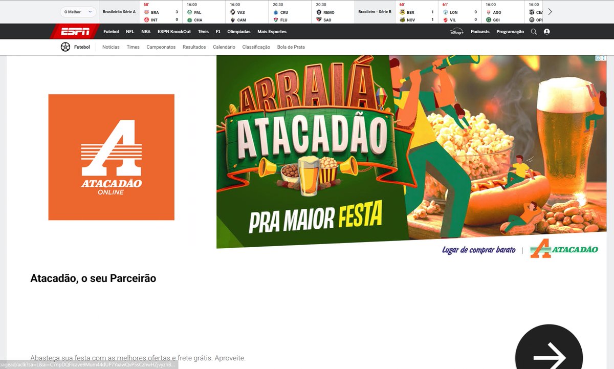 marcelock's tweet photo. Excesso de publicidade em sites pequenos/gratuitos eu até entendo, mas qual a justificativa para a GIGANTE @ESPNBrasil, parte do grupo @WaltDisneyCo, fazer isso aí das imagens?!...
ChatGPT "A reportagem real ocupa apenas aproximadamente 13% a 16% da página" o resto é propaganda! https://t.co/3Bj9DCwTPw