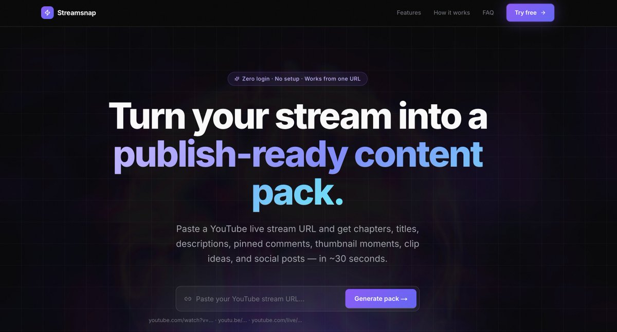 devloperVivek's tweet photo. built a tool for youtube live streamers in 7 days

after every stream ends, streamers spend 45 mins manually writing chapters, description, title, pinned comment, social posts

paste one URL, get all of it in 30 seconds

no login. no setup.

built using Codex, Claude Code, Traycer AI, and Kombai

@outskillHQ @OpenAI

#Outskill #OpenAI #Codex #AIBuildersHackathon