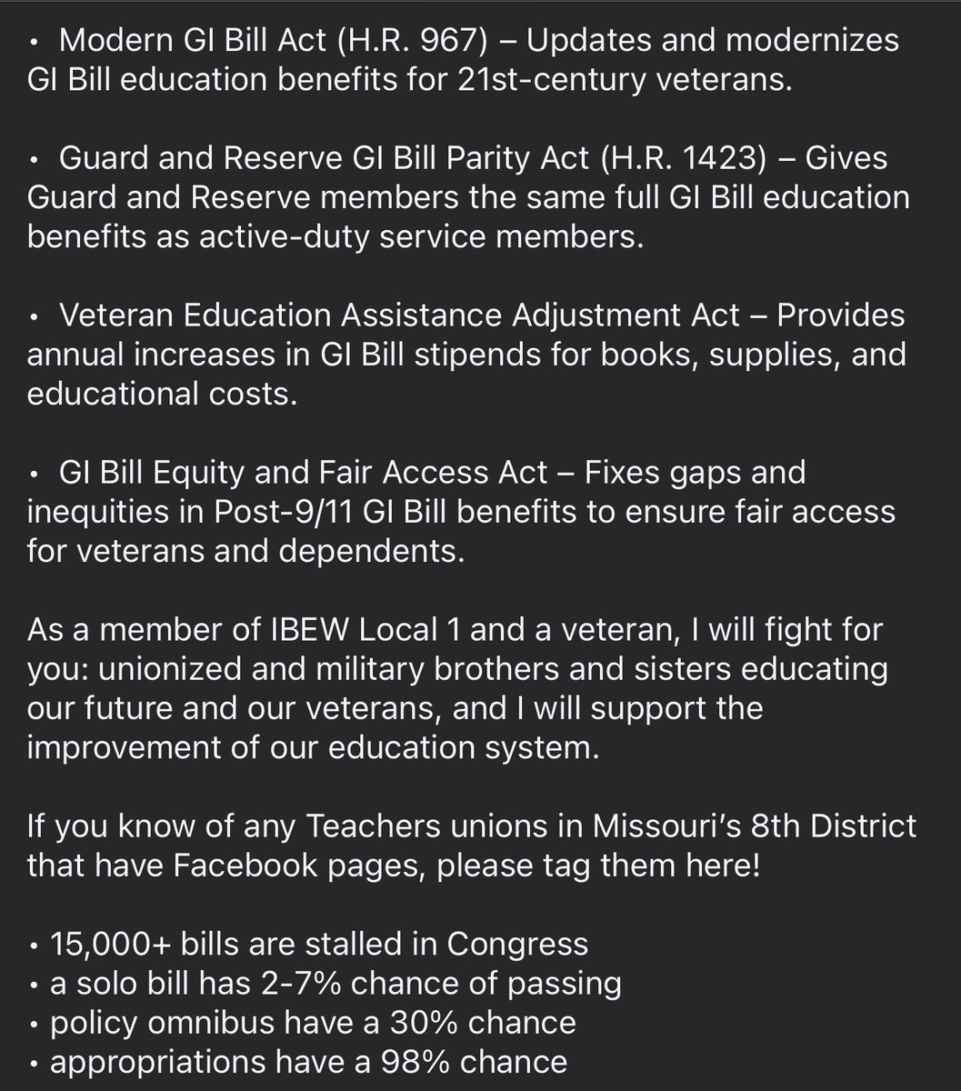 reichard4rep's tweet photo. 2 days ago I shared a list of bills in Congress that would improve our education system.

What I didn’t expect was to start coalition building with @Mann4Congress for MO-03.

We’re pulling together for labor, healthcare, education &amp; veterans.

#StrongerTogether #SolidarityForever https://t.co/6j69C72Sdj