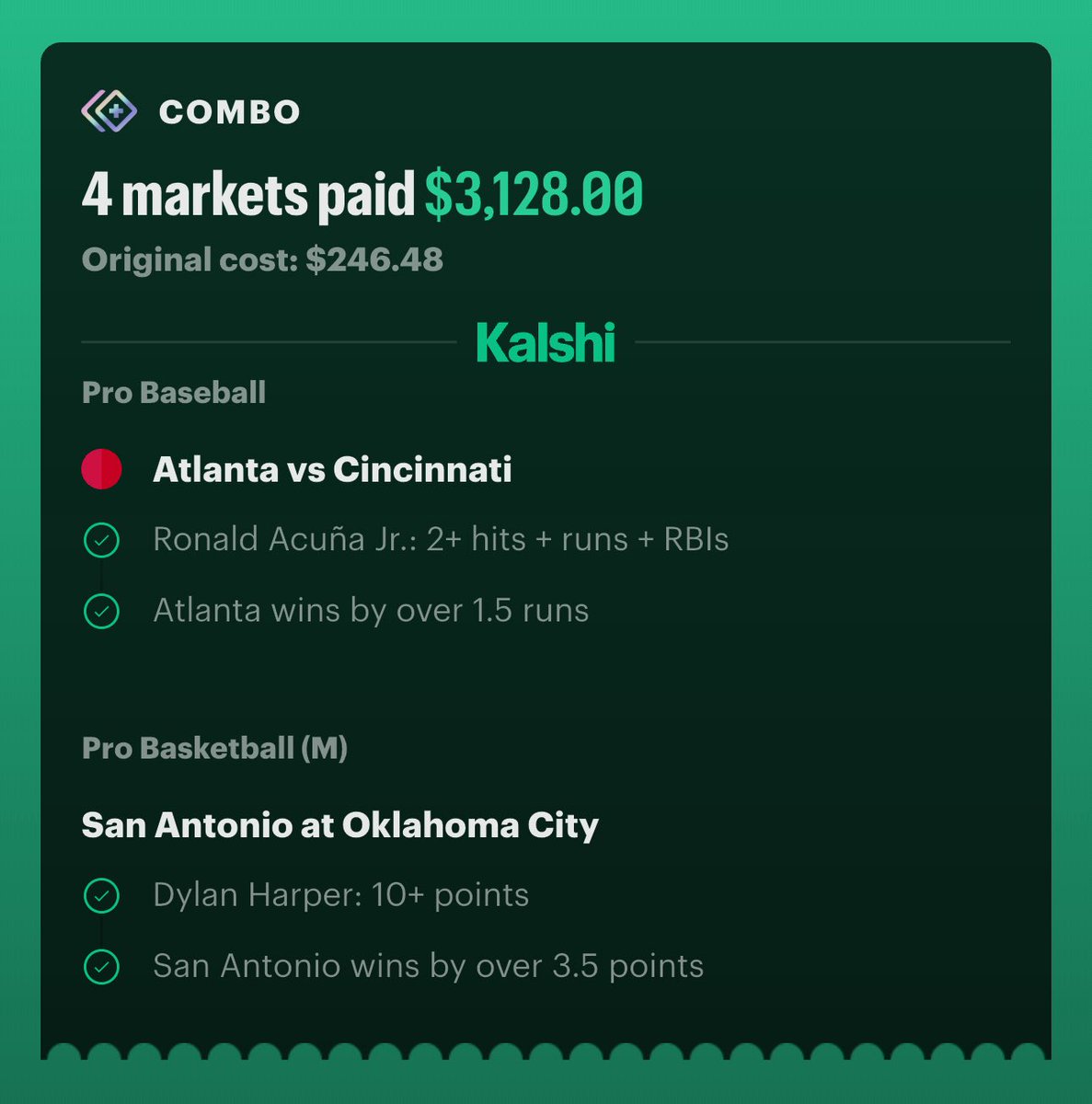 pytbets's tweet photo. What a Saturday! 

@gayforgambling @KalshiSports https://t.co/N4oY6SeHro