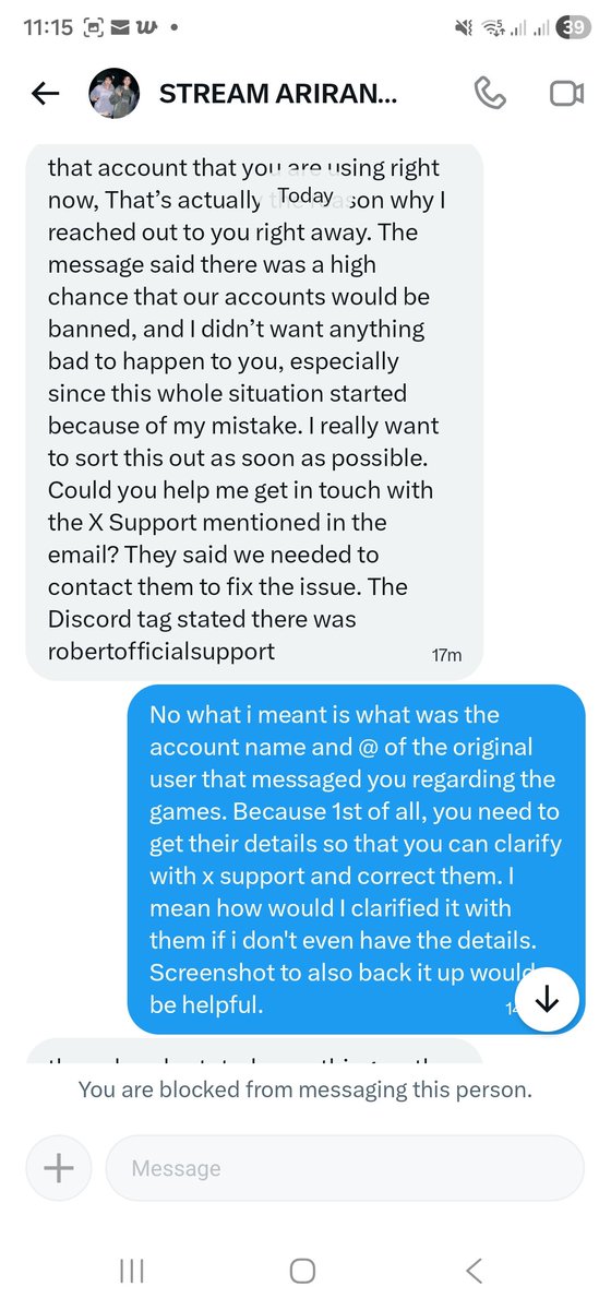 Tannitanns's tweet photo. Hi everyone, be careful of @//xvangwae. 
Randomly messaging about reporting my account since they mistook it for another profile and I need to clarify it to a discord account. Apparently it is a scam. They even blocked me after i clarified things. https://t.co/mhyaOL6CKW