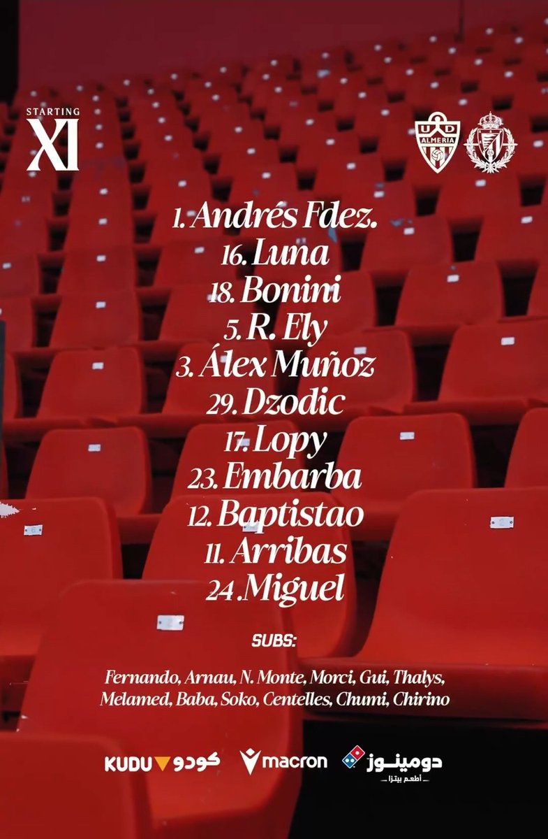 desmarqueinter's tweet photo. Con todo, con todos y...
¡A POR TODAS!
para ganar y clasificarse primero en el play off de ascenso.
La @U_D_Almeria de Rubi sale con su once titular para vencer, sólo le vale ganar para ser primero, ante un @realvalladolid que, sin jugar nada, alinea a sus tres máximos goleadores https://t.co/7L4eKR8EVr