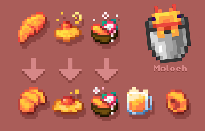 SweetyMcDev's tweet photo. Some reworked assets (+2 new items) for Nether's Cruelty, my Nether's Exoticism addon, recently ported to Forge 1.20 - Neoforge 1.21 :D 

(Also, check the Moloch plushies campaign at https://t.co/cjXOn7EpJA !)
#minecraft #pixelart https://t.co/1UNaeHzbtG