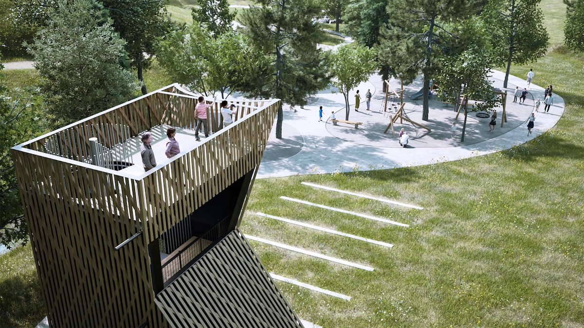 UnthinkableBld's tweet photo. A timber pavilion and observation tower in Gorenja Vas, Slovenia transform water, air, and light into interactive spatial experiences within a nature park. 
@Architizer 
#Architecture #Slovenia #TimberDesign https://t.co/ZmVcAk4JUv