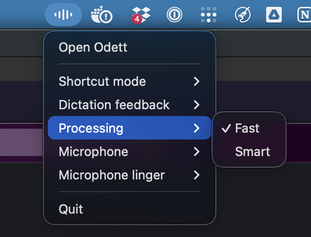 OleHerland's tweet photo. Odett just leveled up and I'm over the moon ❤️ 🚀

My productivity is just skyrocketing. Here's a quick overview.

# 🐇 Fast Mode / 🧠 Smart Mode
Switch between insanely fast dictation and well-polished dictation in two clicks.

# 👂🏻 Sound Mode / 🔤 Text mode
Switch between getting your dictation into the clipboard or straight into the input field. (Sound mode is perfect for multitasking.)

# ⚙️ Tray bar toggle
Switch between all your most used settings straight in the tray bar, save time, #productivityGains.

I can't wait to start to make the demo videos for you guys so that you can see the action.

Make sure to check it out if you're on Mac OS. You can download it for free and then it's a pretty generous demo if you would like to try it out.

Check my profile for link :D