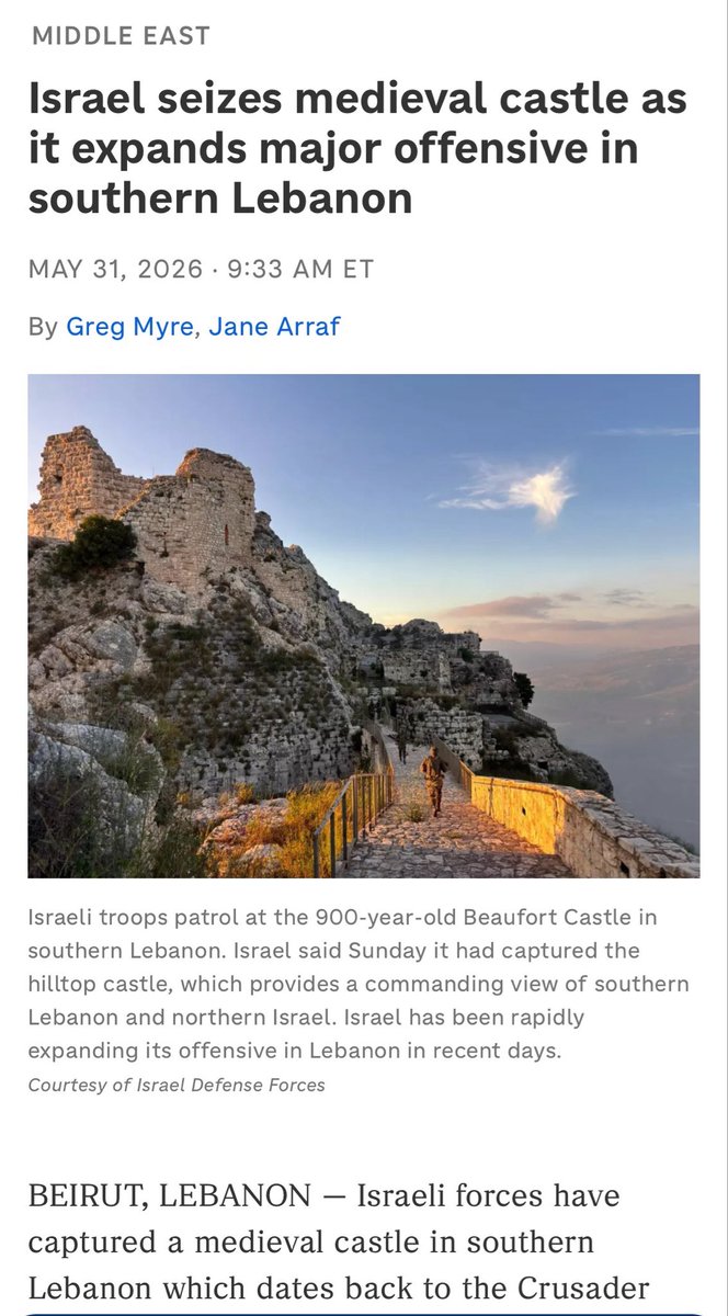 lukeisamazing's tweet photo. Israel doing settler colonialism to occupy a castle originally built by European Crusaders in the 11th century when they occupied the Levant. I know genocidal states that use subtext and they’re all cowards https://t.co/kfQLtxLP74