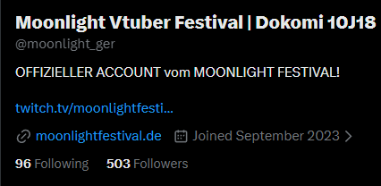 moonlight_ger's tweet photo. Danke euch vielmals für 500 liebe Menschis, die uns folgen! ✨

Die letzten Wochen waren so aufregend!

Dokomi-Planungen und die Messe selbst, die ganzen Bewerbungen, alle Leute zusammentrommeln...

Nun geht es weiter mit den Vorbereitungen fürs Festival! STAY TUNED!! 🫰 https://t.co/3QVjr50RMe