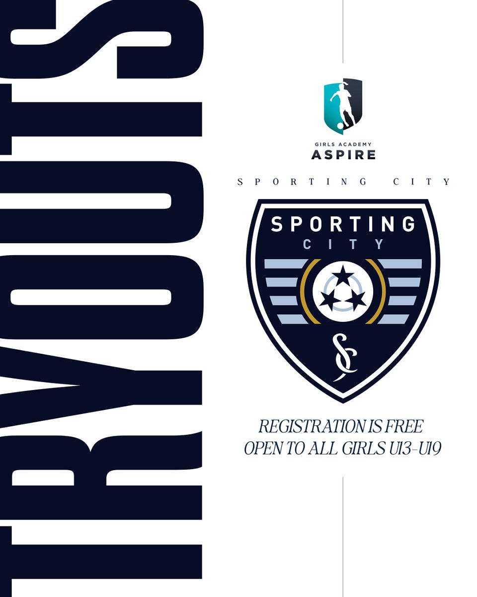 SportingCitySC's tweet photo. The path starts here. ⚽️

Sporting City Girls Academy ASPIRE Tryouts are June 1 &amp; 2.

Open to all female players U13–U18/19!

Register today:
https://t.co/J7mbUd1NRw https://t.co/OqmYrLSUyd