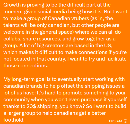 VMapleVT's tweet photo. I also had someone ask me what this group was supposed to be and what my goals were, and I wanted to share it here without twitter's character limit.

[ #VTuber #VTuberGroup #VMaple #Canadian ] https://t.co/fakKB2ecpz