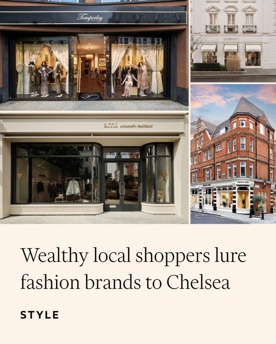 FT's tweet photo. Amid a decline in tourist spending in Mayfair, the high number of wealthy local shoppers is luring fashion brands to Chelsea: https://t.co/I7cAeXMED1 https://t.co/ObsfOSvLsf