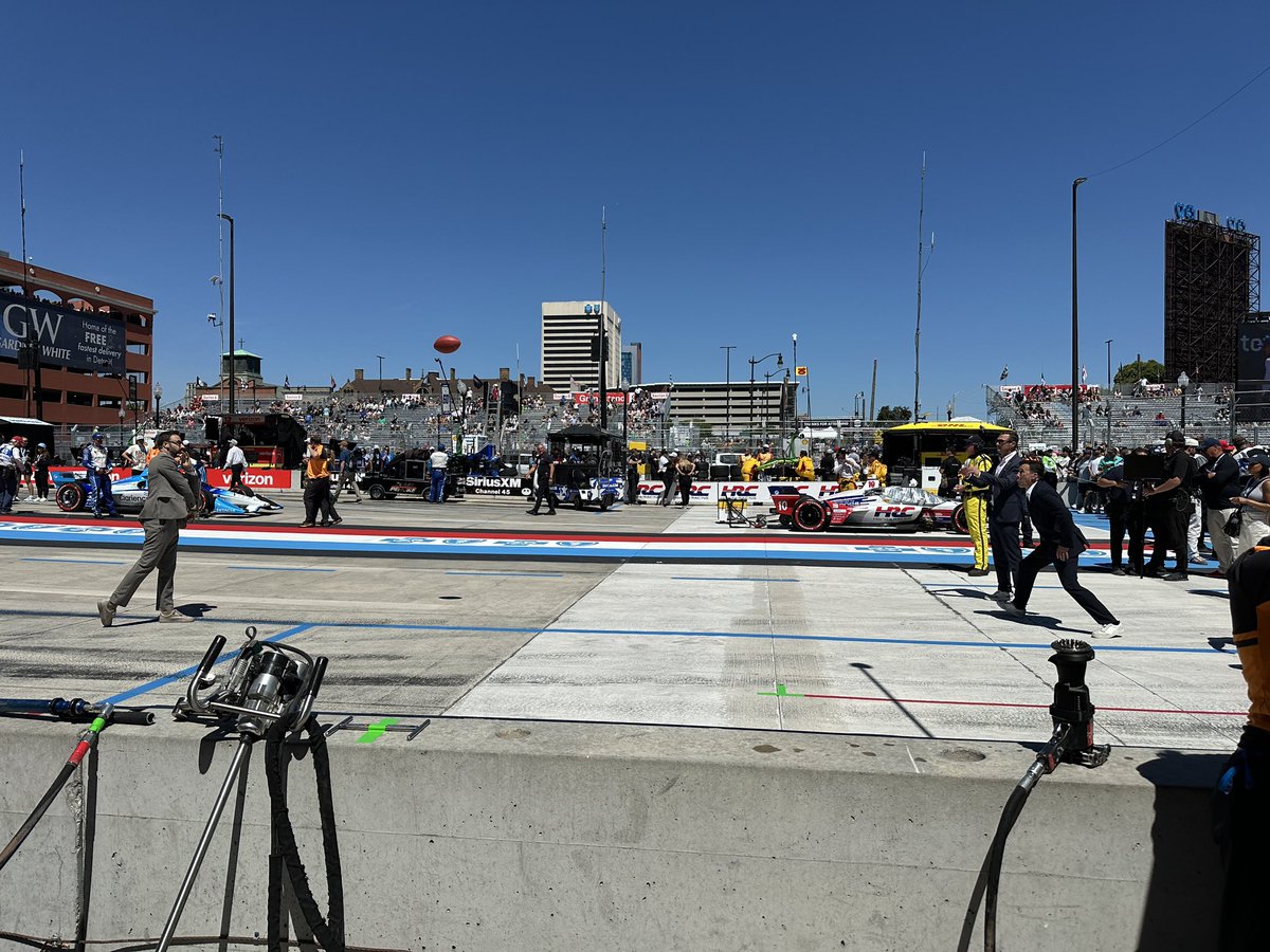CDeHarde's tweet photo. How do you shake the nerves before broadcasting an IndyCar race?

With a bit of football, and sneaking in to snatch it from your broadcast partner.

#DetroitGP #IndyCar https://t.co/bCRoMMkxNm