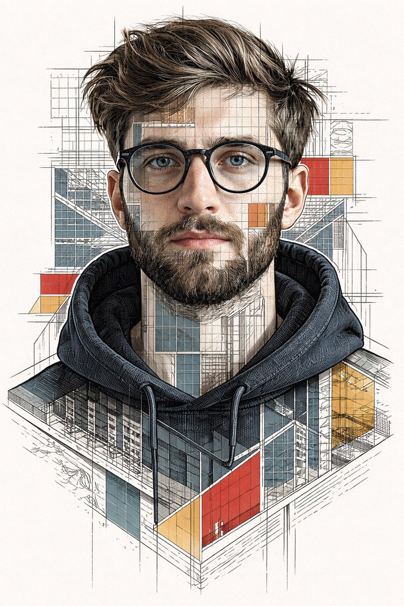 Architectural Blueprint Face Portrait