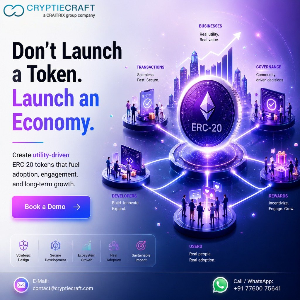 Cryptiecraft's tweet photo. Stop thinking about token supply. Start thinking about token utility.

Every week, new tokens enter the market. Most disappear quietly because the token had no purpose.

At Cryptiecraft, we build utility-driven ERC-20 tokens designed for real adoption.

https://t.co/2c6l9pwtX0 https://t.co/4leUZ3DUDO