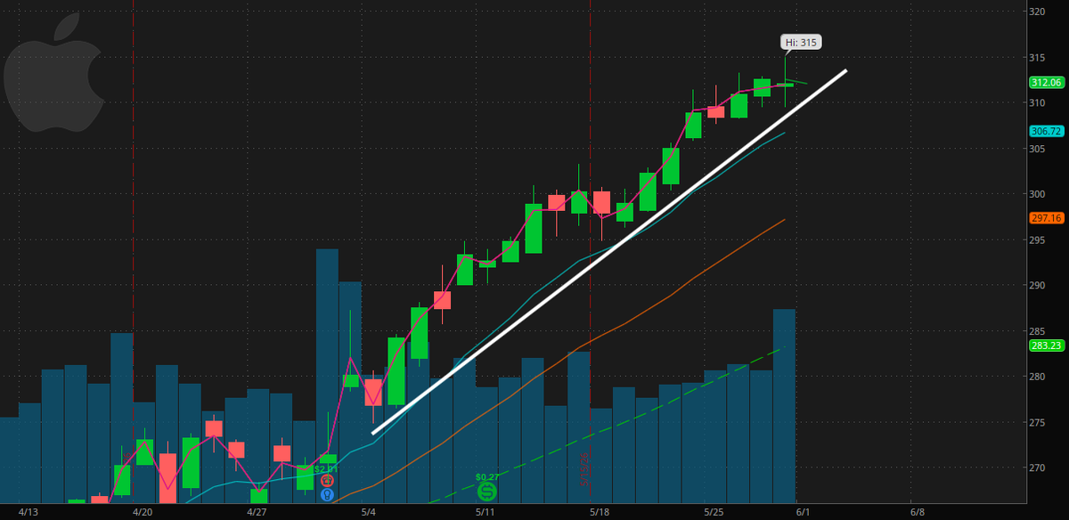 TradeLikeGates's tweet photo. $AAPL The uptrend on this name is strong right now. I remain bullish on it until it tells me otherwise. This week I will be watching for new all time highs.

Long idea over 315 if it can get there https://t.co/YPdF1vMFMX