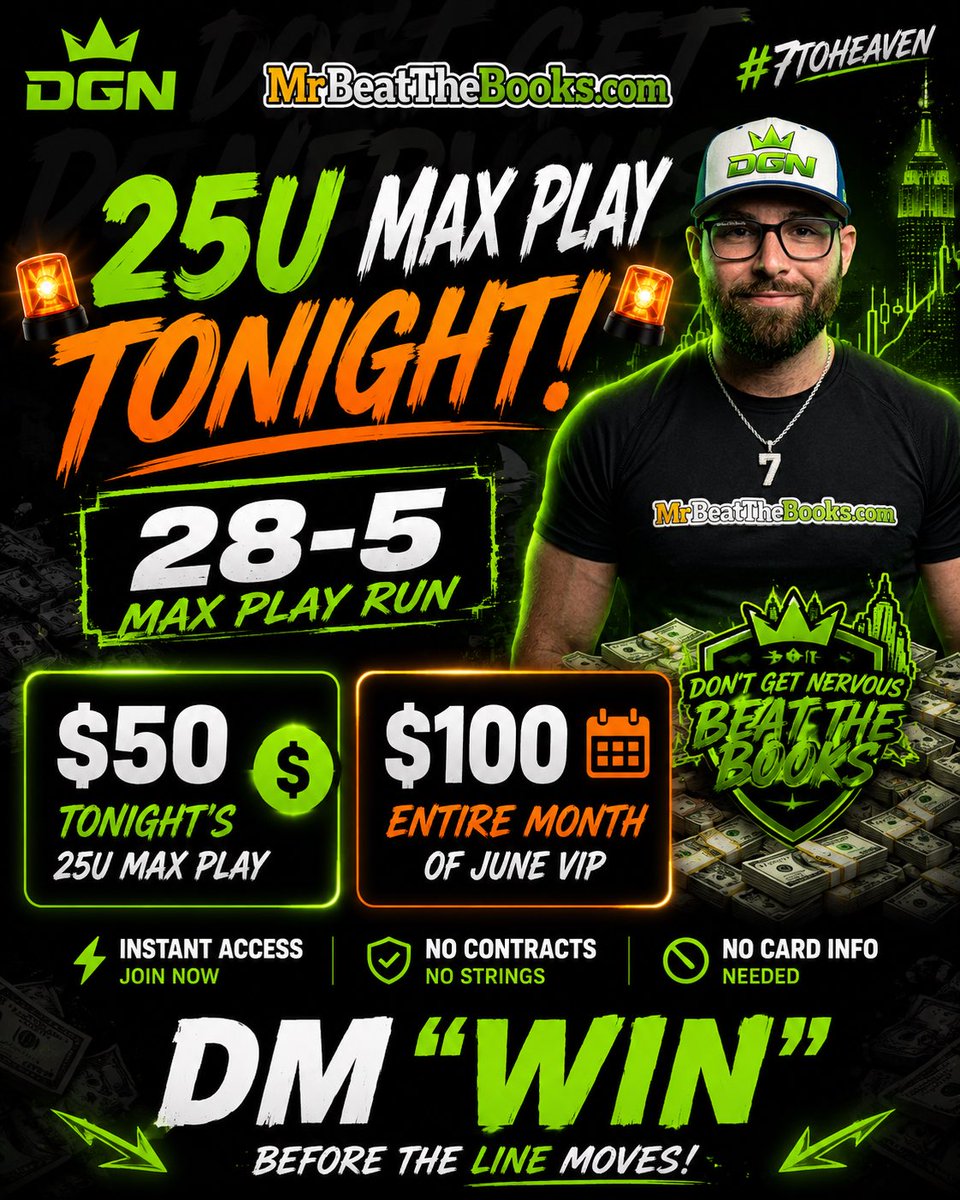 MrBeatTheBooks's tweet photo. 🚨 25U MAX PLAY TONIGHT 🚨

28-5 RUN

DM “WIN” https://t.co/LJDnUaXIVA