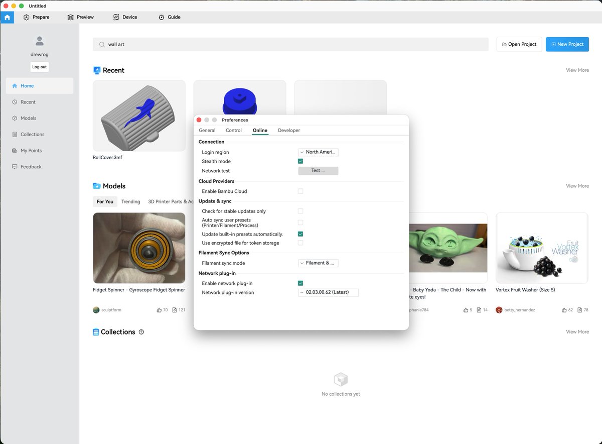 drewrog's tweet photo. And hey @ff3dprinters why are you trying have me connect to Bambu Cloud? I don't currently own, nor do I ever intend to own, a Bambulab printer. https://t.co/LQNBUwDwBM