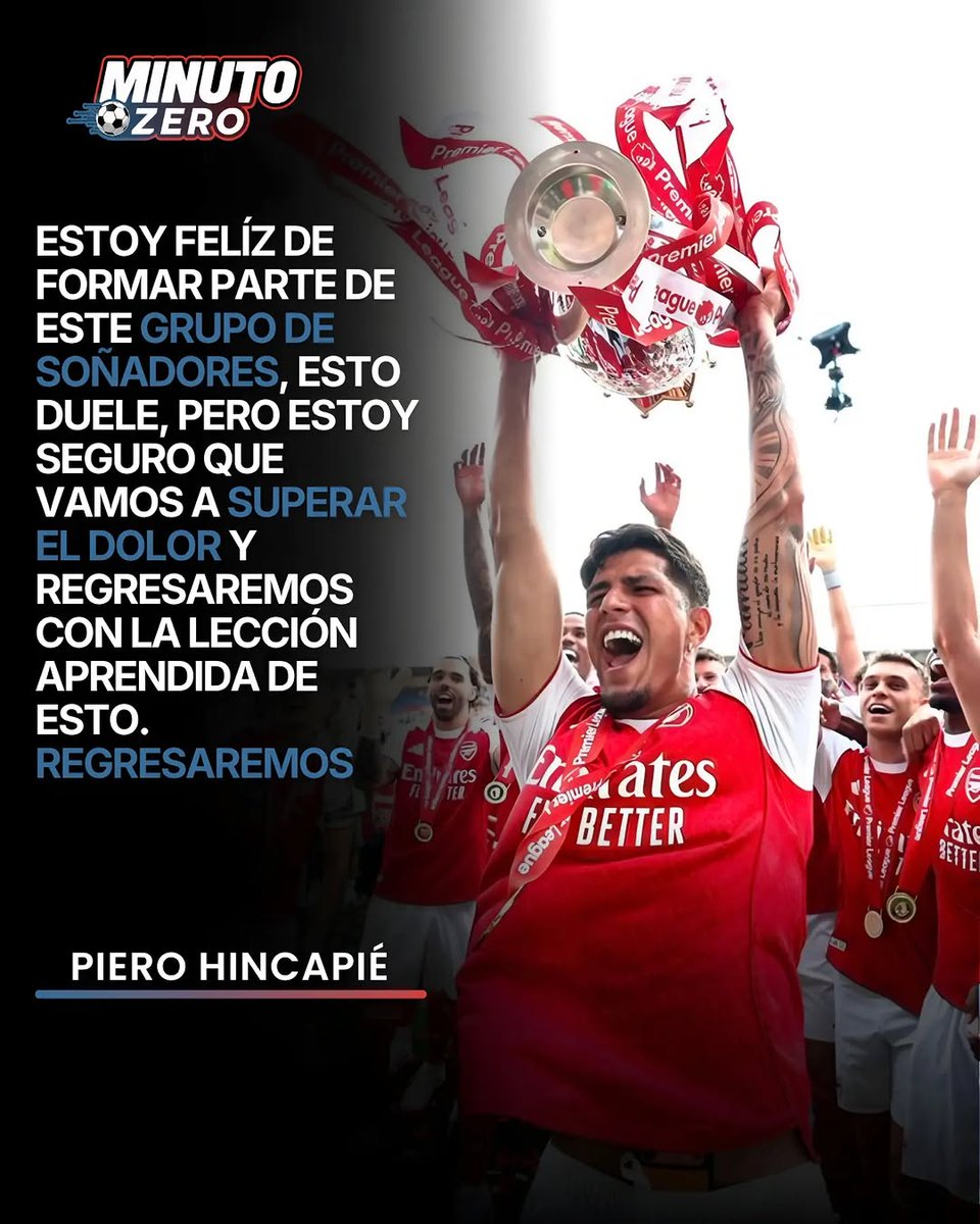 minuto_zer0's tweet photo. REGRESARÁN MÁS FUERTES 🫡

A través de sus redes sociales, Piero Hincapié mostró su tristeza por no conseguir la "orejona", sin embargo enfatizó que volverán más fuertes y su compromiso con los "gunners" 🇪🇨💪🏼.

#pierohincapie #arsenal #ecuador https://t.co/qqAj3lREaO