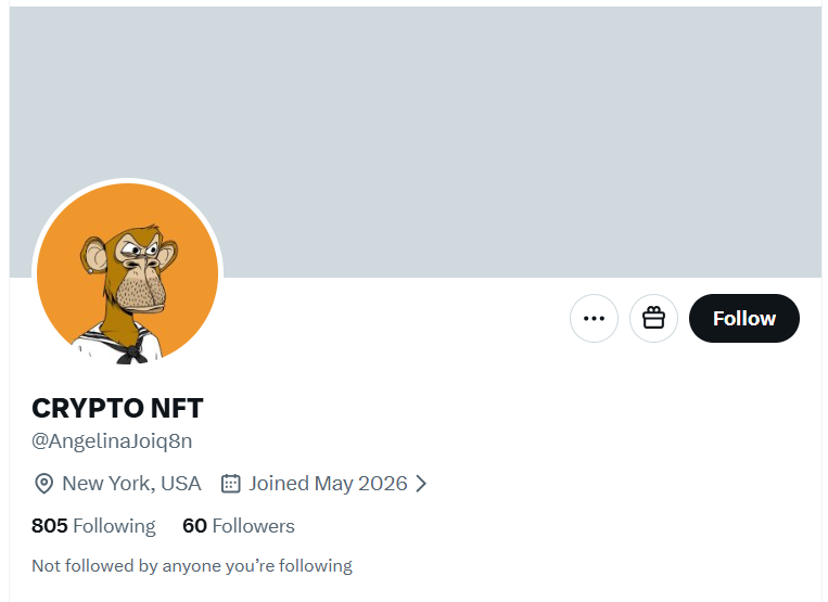AlertApes's tweet photo. FAKE APE ALERT: @AngelinaJoiq8n 

They do not own that Ape. Sends unsolicited DMs with links to Telegram.

Stay cautious and report via X.

Check your mutuals. Tell your fellow apes to beware.

Don't trust. Verify. Stay alert! https://t.co/aJhcFegQTY