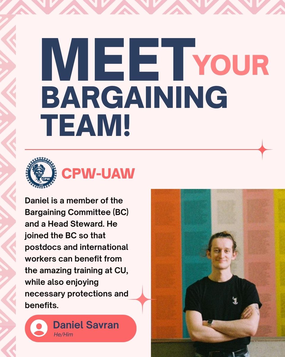 CPWUAW's tweet photo. Meet Your Bargaining Team: Daniel Savran!

Daniel received his MD at the Medical University of Vienna and joined CU in 2024. At CU he uses his computational neuroscience experience to investigate how adipose tissue communicates with the brain to maintain stable bodyweight.  #CPW https://t.co/Mxe0FugYmP