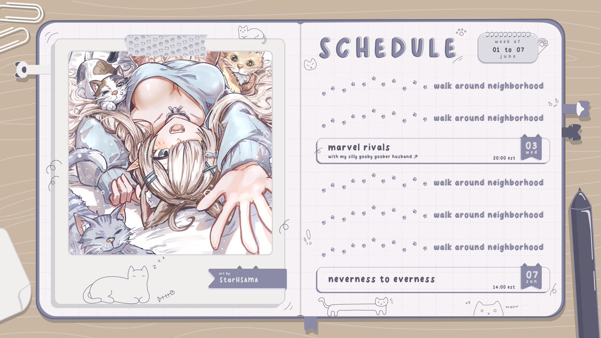 KittySerin's tweet photo. ˖ 𑣲  upcoming schedule for 06/01 - 06/07 ⁠♡ .ᐟ₊⊹

art : @/StarHSAMA
template : @/mayoosauce https://t.co/leZIrB82pz