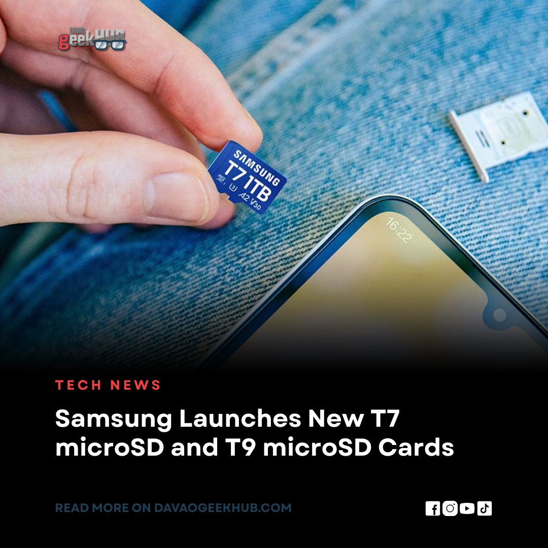 DavaoGeekHub's tweet photo. Samsung's new microSD card naming makes choosing easier. Need reliable expandable storage, get T7 up to 1TB. Need speed for 4K video and burst photos, get T9 up to 512GB. Both work across smartphones, laptops, tablets, and handhelds.

Read more here: https://t.co/3vqLCGFeWT https://t.co/4cbwIZ1yw3