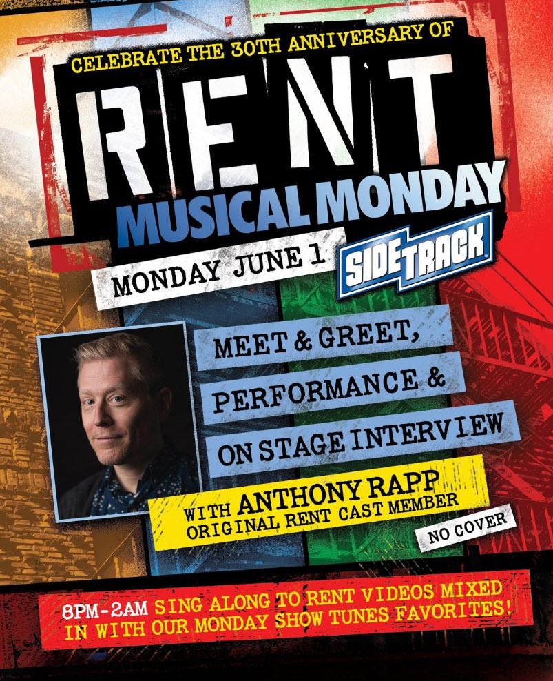 sidetrackbar's tweet photo. Don’t miss this Monday at Sidetrack! #RENT #Chicago #MusicalMonday with @albinokid https://t.co/NLswdTN4Rs
