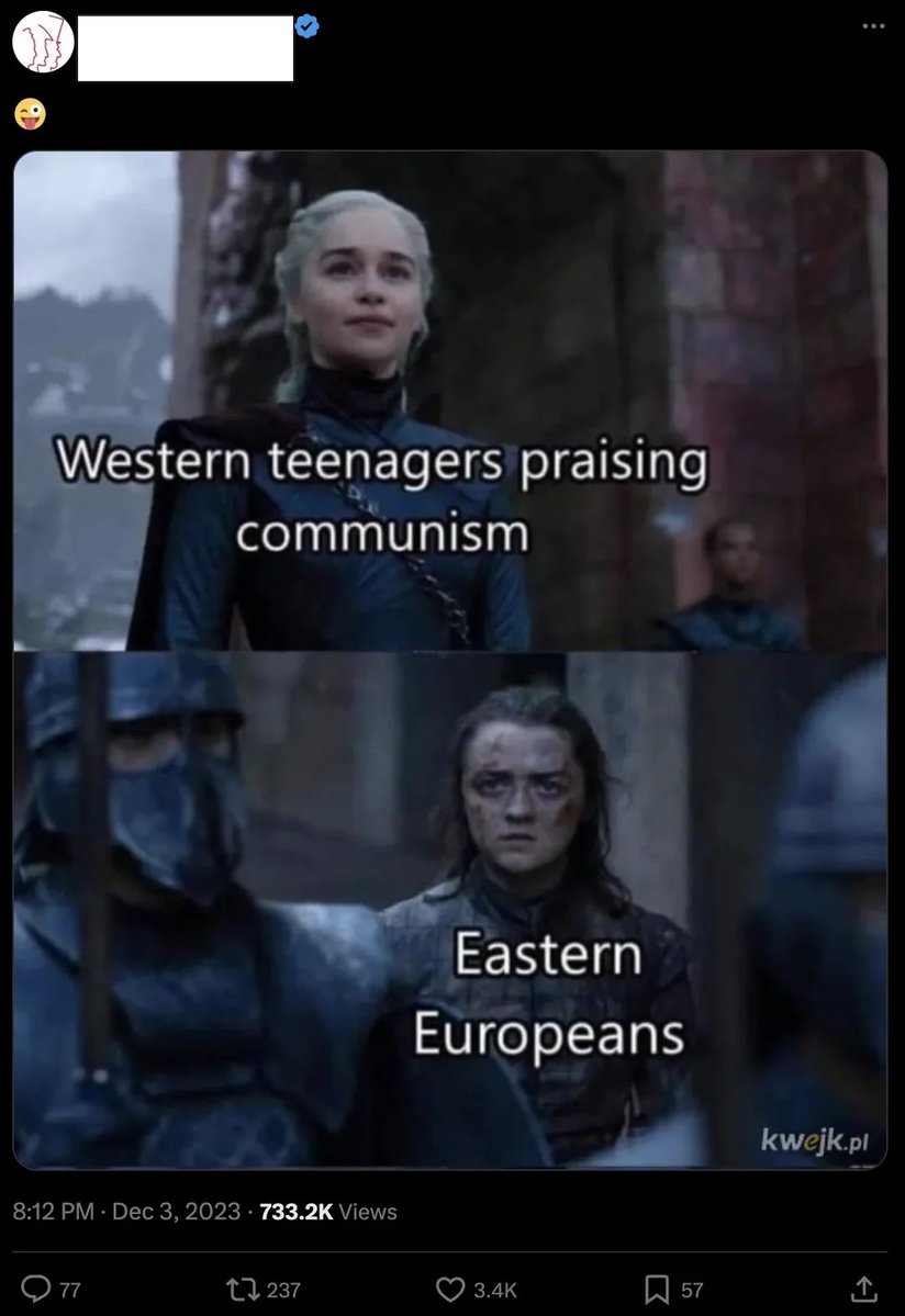 petite_michelle's tweet photo. Hey, western commie! 
Nothing makes me laugh harder than a guy or a girl tweeting about "great communism" from a $1,400 phone, in a 3-bedroom suburban house, with a fridge full of food. 
Comrade. 
You would not survive week one. 
And here is why. 
In the USSR you couldn't just quit your job to "find yourself." Not working was a crime. Literally. They called it "social parasitism." They put the future Nobel laureate Joseph Brodsky on trial for it. Your podcast about late-stage capitalism would've gotten you five years. 
You picture yourself as a commissar. You'd be in a queue. Three hours. For maybe bread. The commissars were a tiny elite with their own shops, their own hospitals, their own everything. You weren't invited. You'd be the guy informing on his neighbor for an extra ration.
That brave political take you posted today? In 1949 USSR deported 20,000+ people to Siberia in three days for a lot less - for just being LOCALS. Whole families. Children. Cattle cars. You'd have lasted until your first "actually Stalin was misunderstood" reply landed in front of the wrong person.
The gulag wasn't an edgy metaphor. Roughly 18 million people passed through it. Unpaid labor, -40°C, digging canals nobody needed. But please, tell me more about how you'd "organize the workers" from the group chat.
Things get bad and you want to leave? You can't. There's a wall. There are dogs. There are guards who shoot. The whole design was that you couldn't go. 
The people romanticizing it from a comfortable suburb can always book a flight home. People in the USSR couldn't even move to the neighbouring city without permission. 
So wear the Che shirt.  Read rge Red Book by Mao. Enjoy the iPhone he'd have confiscated, the internet he'd have banned, and the free speech that lets you praise the exact system that would have shot you for using it. 
Some of us actually remember how it went.