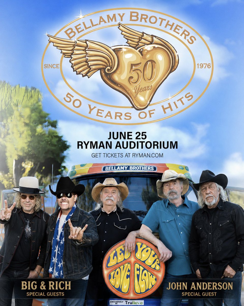 BellamyBrothers's tweet photo. So excited to have our friends @bigandrich and @johnanderson join us at our 50 Year Anniversary celebration at @theryman on June 25th. Hope we see you there!

Tickets on sale now: https://t.co/hUiUNDl5vb https://t.co/xu5PU7HA4r