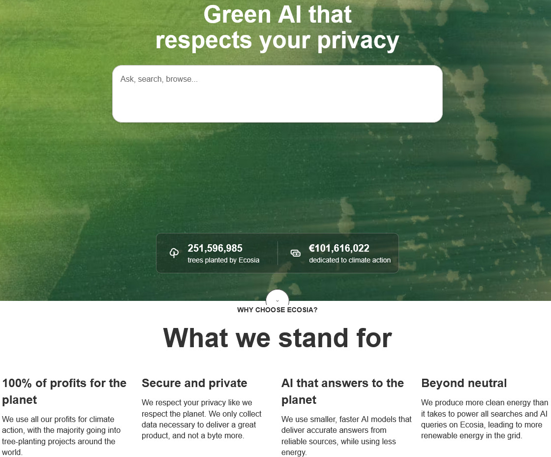 MGAceman's tweet photo. Oh dear.

Ecosia using AI and trying to justify it.

'But it's little bits of AI, we still produce more energy...'

It's like they just don't get it. https://t.co/u51MNpNO3i