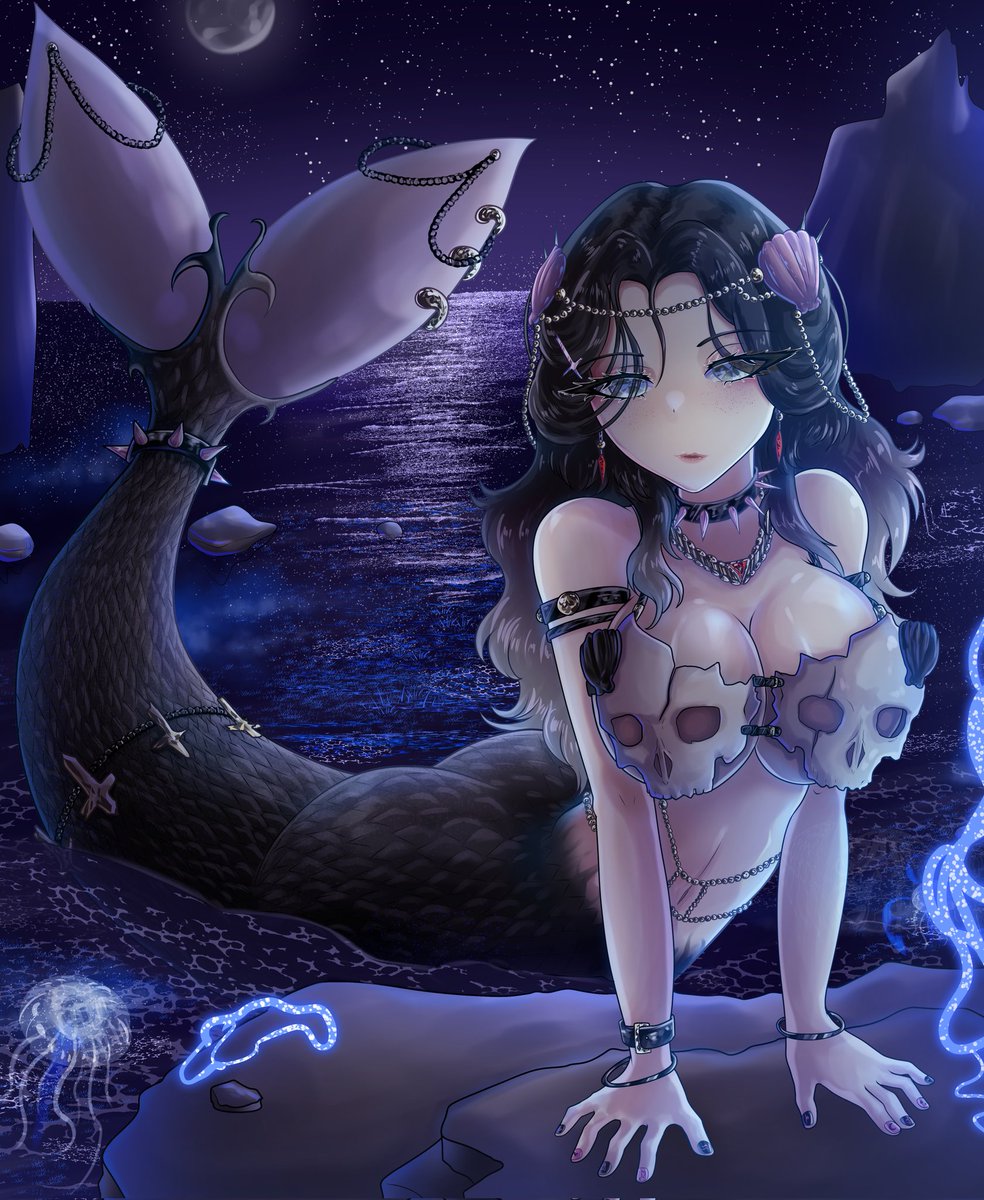 Pato_GSlayer's tweet photo. 💀🖤 Sirena Goth 🖤💀
CRANEOS como sostén,
Que lindo es el mar de noche..
Tags:
#MerMay2026
#AnimeGirl
#gothgirl
#MermaidDrawing
#dibujodigital https://t.co/eZRUtGquZc