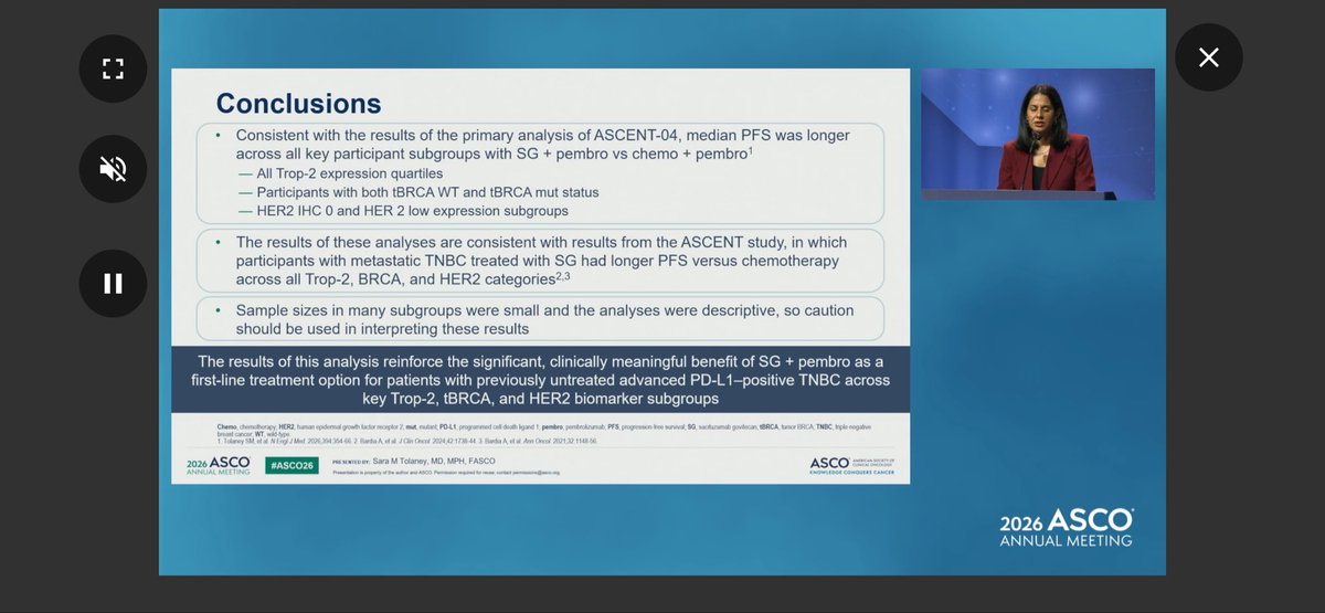 hoperugo's tweet photo. #asco26 back to back presentations by @stolaney1 and Carlos Barrios Ascent 04 and 03. Efficacy of SG maintained across TROP2 expression, tBRCA status and HER2 exp. In ascent04 interesting trend for better PFS in higher TROP2. @OncoAlert https://t.co/uN7N3LKxJb