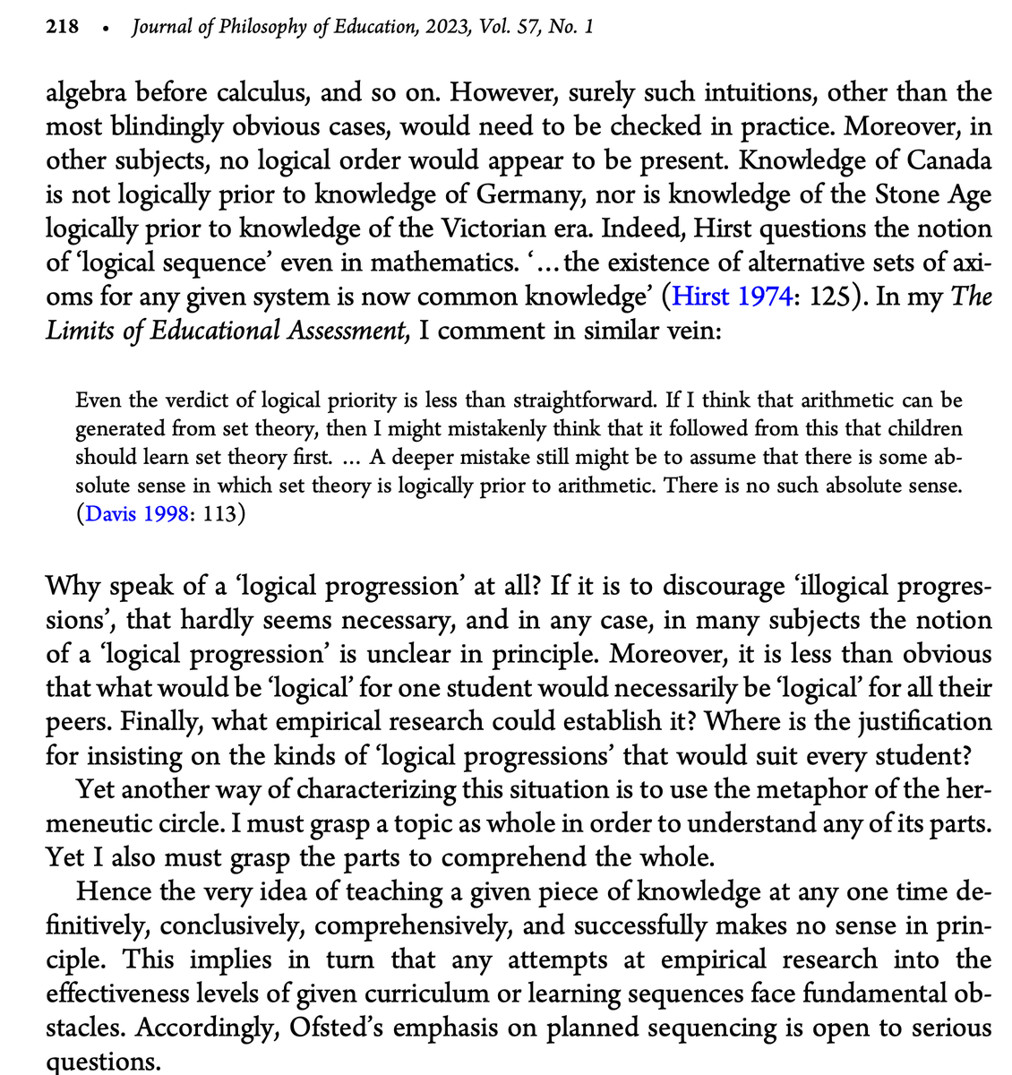 ded6ajd's tweet photo. @DanaPalubiak @3dancingfeet Why assume that an appropriate sequence for one student would be just as appropriate for another? What empirical research could possibly establish such a thing? See 'Knowing and learning: from Hirst to Ofsted' https://t.co/RJ2yRezTf2