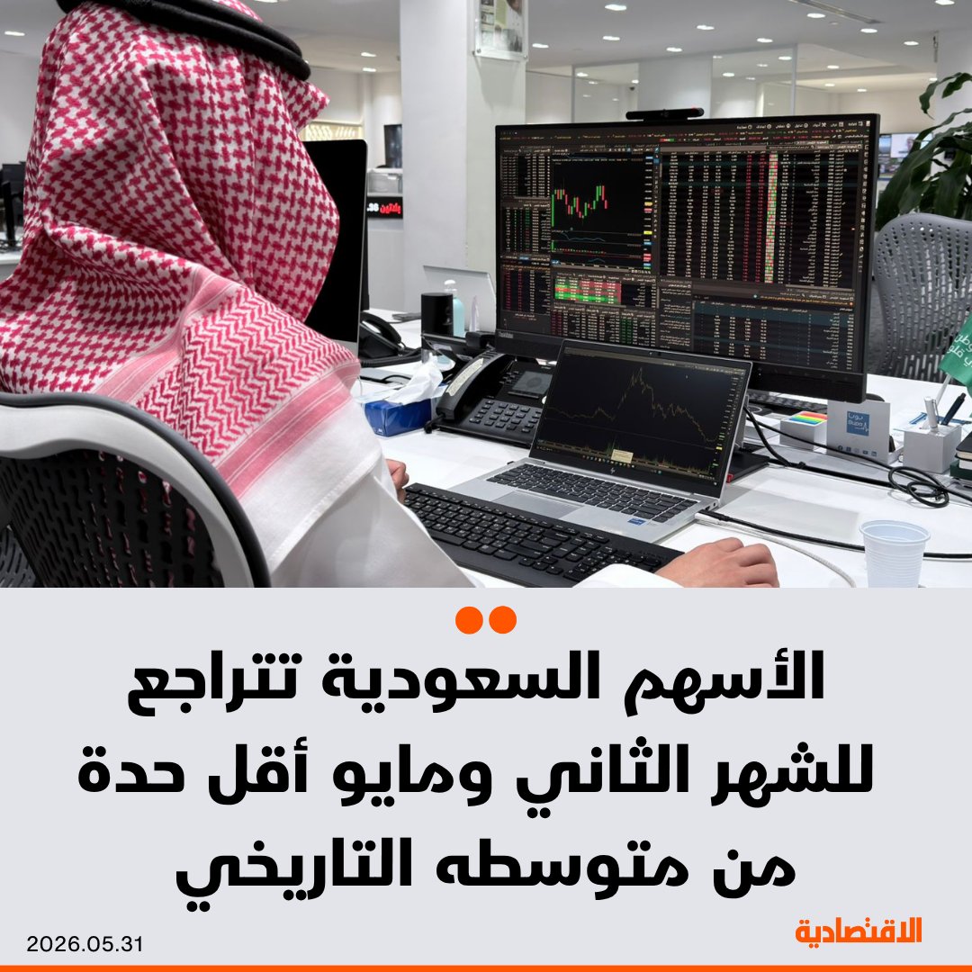 aleqtisadiah's tweet photo. #الأسهم_السعودية تتراجع للشهر الثاني، مع تزايد في وتيرة الانخفاض، ورغم أن المسار يعكس ضعفا في الزخم قصير الأجل، فإن القراءة التاريخية تشير إلى أن هبوط مايو جاء محدودا نسبيا، خاصة مع بقاء المؤشر على مكاسب 5.6% منذ بداية العام

تحليل #الاقتصادية: يونيو يُظهر ميلا إيجابيا في أداء #تاسي، بمتوسط عائد 1.1% منذ 1994 حتى 2025، وصعود في 59% من الأشهر المماثلة 

@ALRASHYD_ 

مزيد من التفاصيل في التعليقات 👇