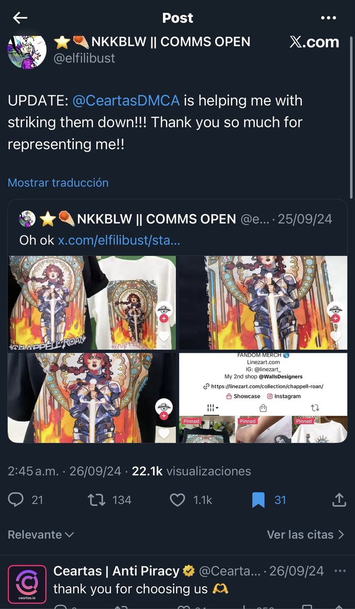 paper_zombie's tweet photo. @synyowsart Hace unos años vi a @/elfilibust decir usa una compañía especializada en quitar contenido 😭 como tiendas que le roban para hacen merch. ellos meter reportes de plagio a TikTok, Etsy, Instagram 
El problema es que cobran pero si te roban mucho algo así puede ayudar https://t.co/dlPuPdy51o
