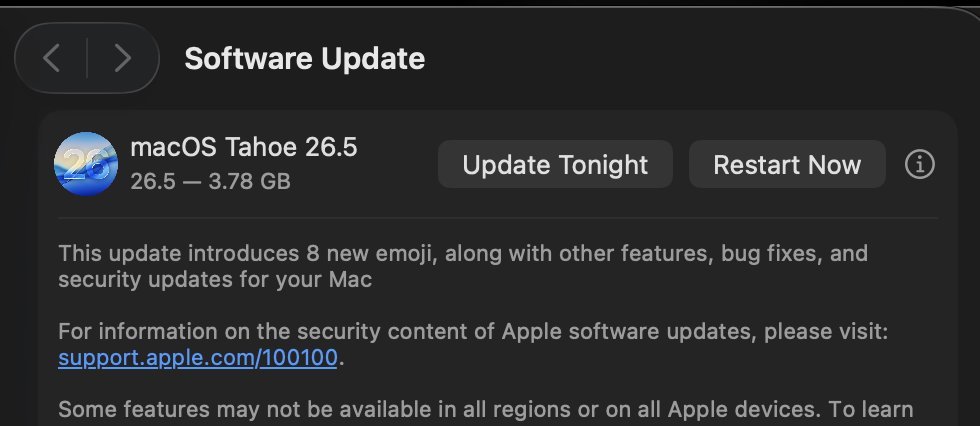 devonmeadows's tweet photo. How is "8 new emoji" the leading line in a mac update? Is that really the headline nowadays for an os update on mac? https://t.co/hLWiNSMH0r