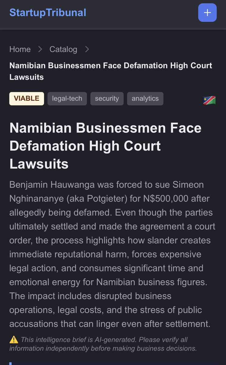 startuptribunal's tweet photo. Namibian Businessmen Face Defamation High Court Lawsuits: Benjamin Hauwanga was forced to sue Simeon Nghinananye (aka Potgieter) for N$500,000 after allegedly being defamed. Even though the parties ultimately settled and made the agreement a court order, the process highlights https://t.co/z248WU5kMl
