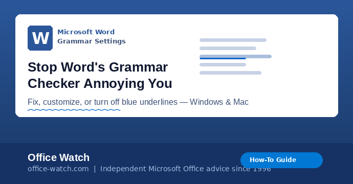 OfficeWatch's tweet photo. Microsoft Word's blue underlines are supposed to help you write better, but they can feel more like a fight. When Word flags perfectly correct sentences or pushes grammar rules you disagree with, you are not stuck with Word's defaults.
https://t.co/wRoFw7seC2 https://t.co/BvUkPlTWS4
