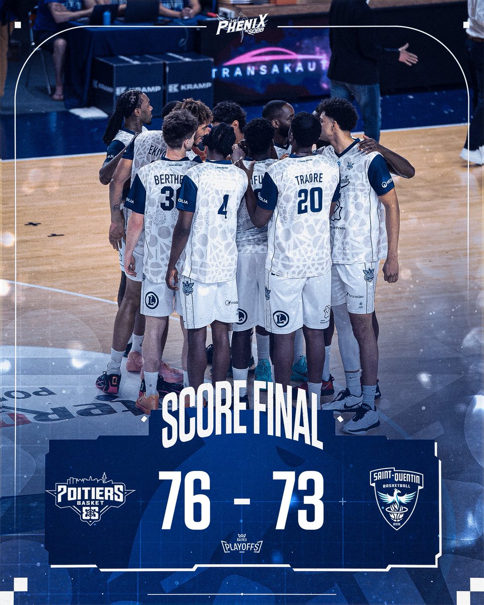 SQBB_Officiel's tweet photo. Match terminé à Poitiers.

Battu lors de ce match 3 à l’extérieur, le SQBB évoluera en Élite 2 la saison prochaine.

Merci à toutes et à tous d’avoir soutenu et poussé le club jusqu’au bout, plus que jamais : 𝐄𝐧𝐬𝐞𝐦𝐛𝐥𝐞 💙

#Ensemble https://t.co/3n9qOMalnl