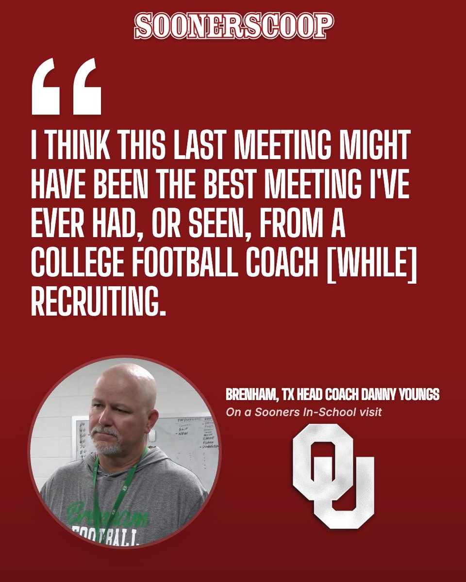 Josh_Scoop's tweet photo. #Sooners fans, had a great talk with Brenham head coach Danny Youngs (@lbcoachyoungs). Spoke at GREAT length (Video included) about @JakobyDixon and how impressed he was by @JimNagyOU and @coachdmc. 

https://t.co/u110eUUSrc https://t.co/yAXpJZ0t6i