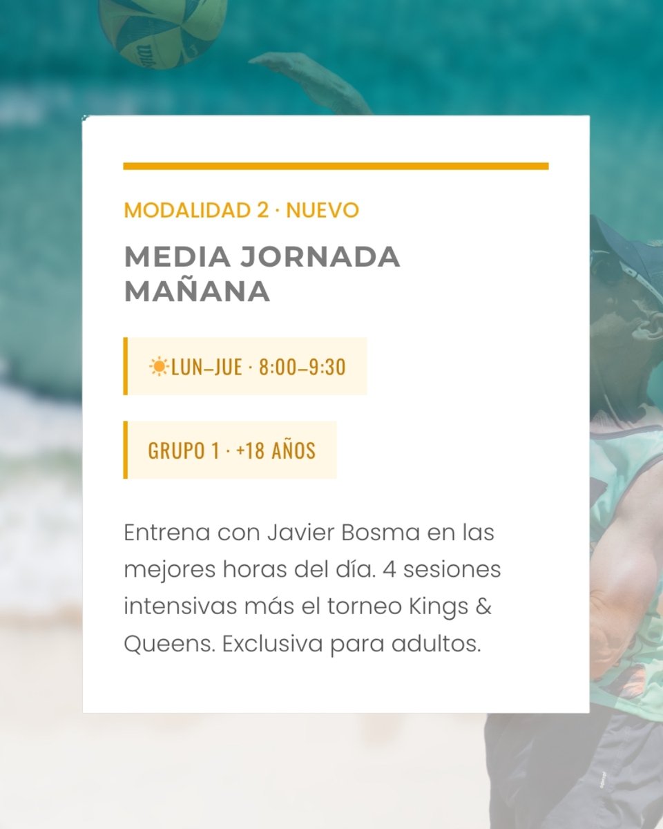 VoleiBoom's tweet photo. ⏳ ¡Últimas horas para reservar con precio especial! (jornada completa)
Y además… ¡nacen dos nuevas modalidades para adaptarnos mejor a ti!

Información e inscripciones en https://t.co/1qi77QJVJs

#voleiboom #beachcamp #voleiplatja #beachvolleycamp #castelldefels https://t.co/m8tSRlsltF
