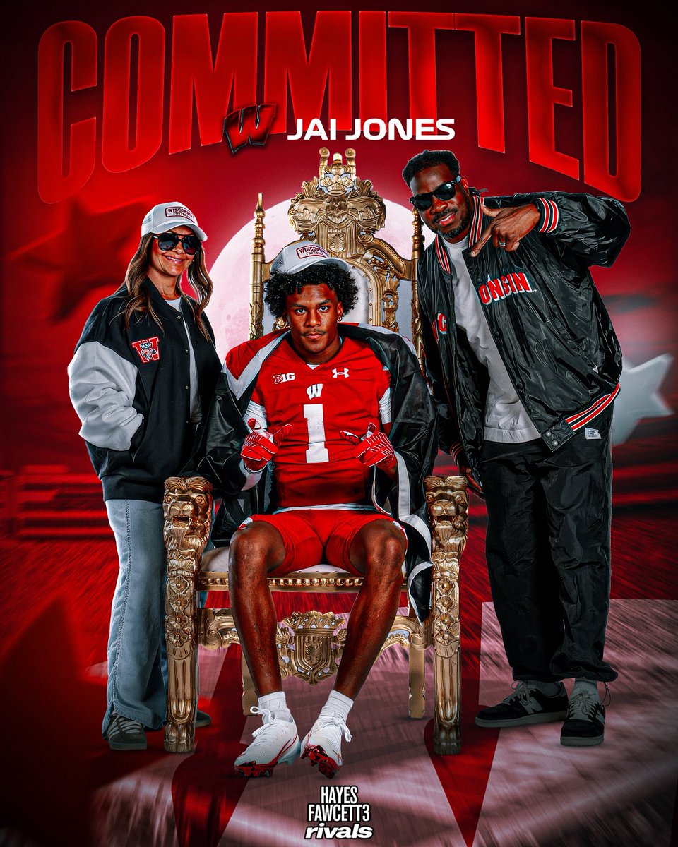 Hayesfawcett3's tweet photo. BREAKING: Four-Star ATH Jai Jones has Committed to Wisconsin, he tells me for @Rivals

The 6’2 175 ATH from Chandler, AZ chose the Badgers over Arizona and Cal

He’s ranked as the No. 7 ATH in the 2027 Rivals300 🦡

https://t.co/NMTXfqPjUS https://t.co/1FT4EtaY5r
