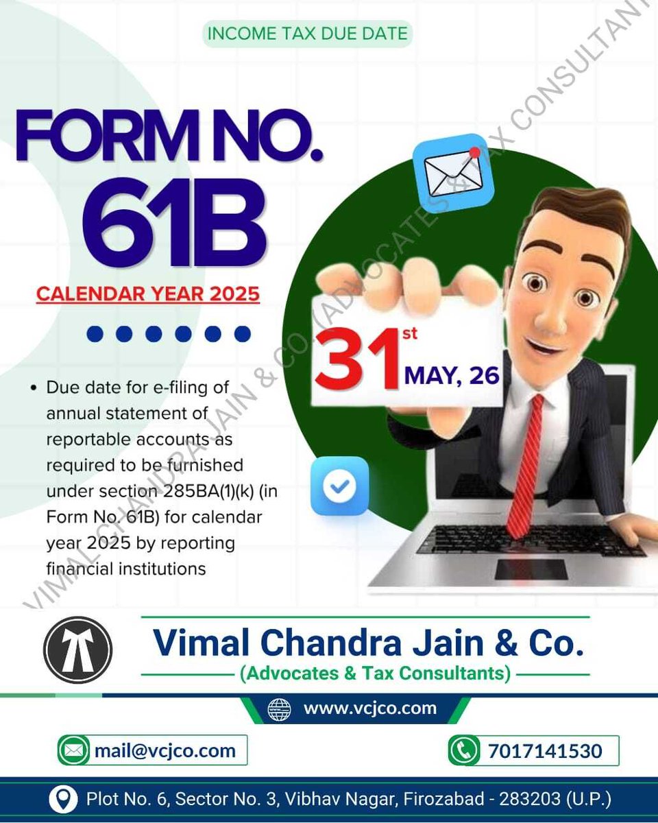 vcj_co's tweet photo. Form No. 61B Due Date Today.
#Form61B #mathura #vrindavan #jalesar #kotla #dholpur #bharatpur #fariha #jasrana #sirsaganj #etah #auraiya #etawah #kanpur #tundla #vcjco #firozabad #agra #shikohabad #itr #incometaxreturn #refund #gst #gstr #gstregistration #tax #taxation #gstin #incometax #legal