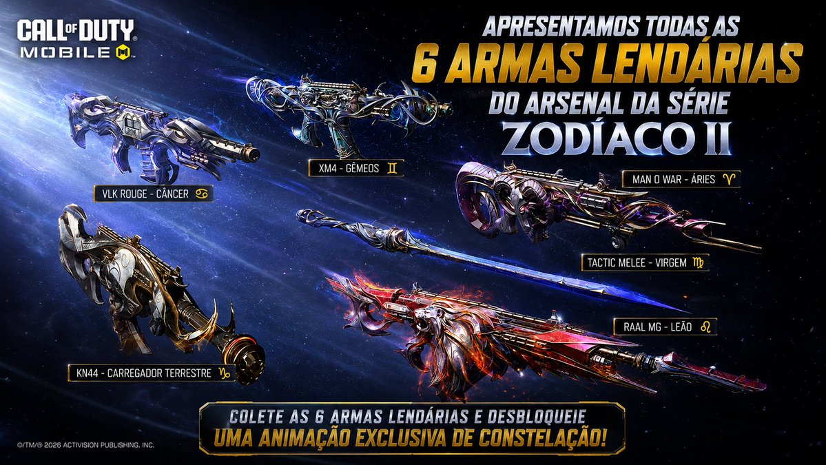 MbmGamer's tweet photo. 🌌✨ Apresentação completa de todas as armas do Arsenal da Série Zodíaco II no CALL OF DUTY MOBILE! 🔥⚔️ Informações sujeitas a modificações pelos seus idealizadores. #CallOfDutyMobile #CODMobile #ZodiacoII #ArmasLendarias #Gaming #mbmgameroficial #mbmgamer https://t.co/C7ILcSKW97