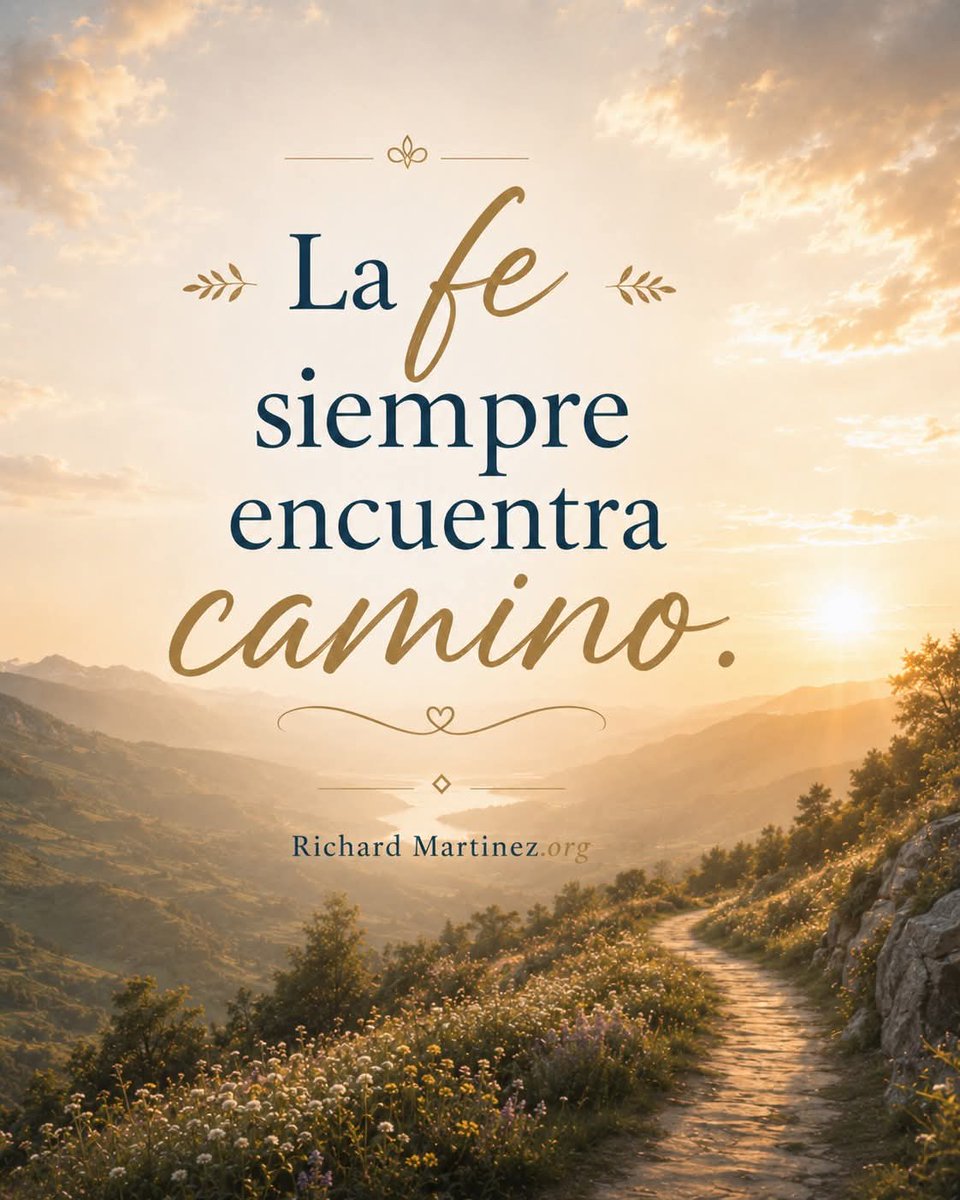 cantanterichard's tweet photo. “El Señor irá delante de ti; él estará contigo, no te dejará ni te desamparará. No temas ni te intimides.” — Deuteronomio 31:8

La fe siempre encuentra camino, aun cuando nuestros ojos solo ven montañas, desiertos o puertas cerradas. Cuando caminamos con 
Dios, no necesitamos tener todo resuelto; solo necesitamos confiar en Aquel que conoce el final desde el principio.

Hay momentos en la vida donde el camino parece confuso. Oramos, esperamos, lloramos en silencio y nos preguntamos si realmente estamos avanzando. Pero la fe nos recuerda que Dios no se ha detenido, aunque nosotros todavía no veamos la respuesta.

La fe no significa que nunca tendremos miedo. Significa que, aun sintiendo temor, decidimos seguir caminando de la mano de Dios. Porque cuando Él guía nuestros pasos, incluso los procesos difíciles terminan formando parte de Su propósito.

Dios abre caminos donde parecía no haber salida. Él convierte el valle en aprendizaje, la espera en fortaleza y la prueba en testimonio. Lo que hoy parece una pausa, mañana puede convertirse en la puerta que tanto estabas esperando.

No te rindas solo porque el camino se ve largo. Muchas veces, las bendiciones más grandes requieren perseverancia, oración y confianza. Dios no llega tarde; Él llega en el momento perfecto, con la respuesta correcta y la dirección necesaria.

Sigue creyendo. Sigue orando. Sigue avanzando. La fe siempre encuentra camino porque Dios nunca abandona a los que confían en 
Él. Aunque no entiendas todo lo que estás viviendo, recuerda que el Señor va delante de ti preparando cada paso.

Hoy declara con fe: “No estoy perdido, Dios me está guiando. No estoy solo, Dios camina conmigo. Y aunque no vea el camino completo, confiaré en el Dios que abre caminos donde no los hay.”
#motivationalquote