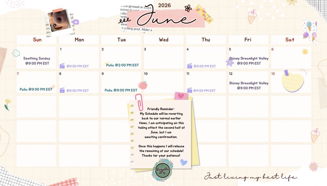BusyBeeBry's tweet photo. May is coming to a close but June is washing upon us! First half of my Twitch schedule is out with more details to come! 
Discord Movie nights are officially scheduled! 🫶🏻✨
#twitchstreamer #cozycreator
#discorddays #selfcare https://t.co/QTdIlXwTIV